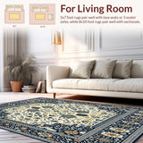 Ultra Soft Area Rug, Non Slip, Stain Resistant, Washable Area Rugs for Living Room, Bedroom, Navy Beige Abstract With Intricate Animal And Floral Motifs(Blue)