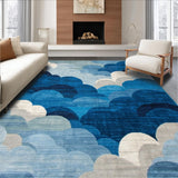 Ultra Soft Area Rug, Non Slip, Stain Resistant, Washable Area Rugs for Living Room, Bedroom, Indigo Whisper Beige Swirls Decorative Floor(Blue)