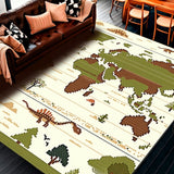 Beige with Retro Dinosaur Prints and Global Cartography(Green)