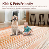 Ultra Soft Area Rug, Non Slip, Stain Resistant, Washable Area Rugs for Living Room, Bedroom, Elegant Peach and Gold Gradient Rug with Thin Striped Motif and Modern Lines(Beige)