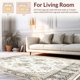 Ultra Soft Area Rug, Non Slip, Stain Resistant, Washable Area Rugs for Living Room, Bedroom, Vintage Inspired Ornate Motifs in Beige and Grey(Beige)