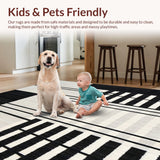 Ultra Soft Area Rug, Non Slip, Stain Resistant, Washable Area Rugs for Living Room, Bedroom, Artisan Striped Canvas Rug Showcasing Bold Geometric Rhythm In Monochrome(Black)