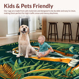 Ultra Soft Area Rug, Non Slip, Stain Resistant, Washable Area Rugs for Living Room, Bedroom, Rustic Green Tropical Motif(Orange)