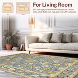 Ultra Soft Area Rug, Non Slip, Stain Resistant, Washable Area Rugs for Living Room, Bedroom, Rustic Sky-Toned Medallion Motif(Gray)