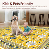 Ultra Soft Area Rug, Non Slip, Stain Resistant, Washable Area Rugs for Living Room, Bedroom, Trendy Floral Textured Visual(Yellow)
