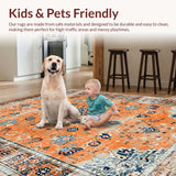 Ultra Soft Area Rug, Non Slip, Stain Resistant, Washable Area Rugs for Living Room, Bedroom, Sophisticated Low-Pile Floral Aesthetic(Orange)
