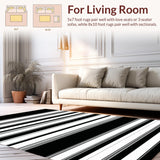 Ultra Soft Area Rug, Non Slip, Stain Resistant, Washable Area Rugs for Living Room, Bedroom, Large Layered Outdoor Rug with Striped Pattern for Front Porch(Black)