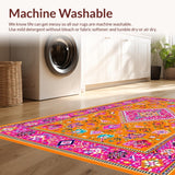 Ultra Soft Area Rug, Non Slip, Stain Resistant, Washable Area Rugs for Living Room, Bedroom, Elegant Tribal Motif in Fuchsia(Orange)