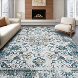 Ultra Soft Area Rug, Non Slip, Stain Resistant, Washable Area Rugs for Living Room, Bedroom, Contemporary Gray Tiled Composition(White)