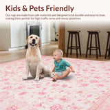 Ultra Soft Area Rug, Non Slip, Stain Resistant, Washable Area Rugs for Living Room, Bedroom, Luxe Contemporary Curved Shapes(Pink)