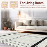 Chic Black White Striped Modern Geometric Area Design(Beige)
