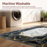 Ultra Soft Area Rug, Non Slip, Stain Resistant, Washable Area Rugs for Living Room, Bedroom, Chic Geometric Gold Accents Style(White)