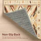 Ultra Soft Area Rug, Non Slip, Stain Resistant, Washable Area Rugs for Living Room, Bedroom, Rustic Boho Spiral Area with Woven Chevron and Earthy Accents(Beige)