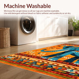 Ultra Soft Area Rug, Non Slip, Stain Resistant, Washable Area Rugs for Living Room, Bedroom, Artful Elephant Motif in Blue(Orange)
