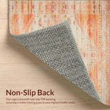 Low Pile Non Slip Neutral with Distressed Bohemian Design(Orange)