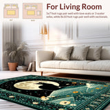 Ultra Soft Area Rug, Non Slip, Stain Resistant, Washable Area Rugs for Living Room, Bedroom, Whimsical Celestial Cat Motif(Black)