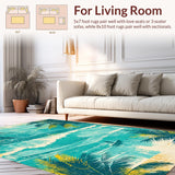 Ultra Soft Area Rug, Non Slip, Stain Resistant, Washable Area Rugs for Living Room, Bedroom, Tropical Paradise Area Rug with Surfboard and Palm Tree Design for Kids(Blue)