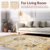 Ultra Soft Area Rug, Non Slip, Stain Resistant, Washable Area Rugs for Living Room, Bedroom, Elegant Vintage Botanical Print(Gray)