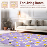 Ultra Soft Area Rug, Non Slip, Stain Resistant, Washable Area Rugs for Living Room, Bedroom, Vibrant Cheerful Floral Aesthetic(Purple)