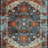 Ultra Soft Area Rug, Non Slip, Stain Resistant, Washable Area Rugs for Living Room, Bedroom, Rustic Vibrant Floral Design(Blue)