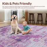 Ultra Soft Area Rug, Non Slip, Stain Resistant, Washable Area Rugs for Living Room, Bedroom, Elegant Lattice Design Flourish(Purple)