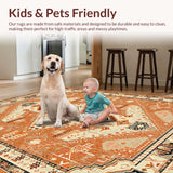 Ultra Soft Area Rug, Non Slip, Stain Resistant, Washable Area Rugs for Living Room, Bedroom, Elegant Distressed Round Pattern(Orange)