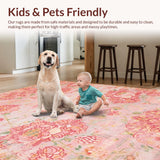 Ultra Soft Area Rug, Non Slip, Stain Resistant, Washable Area Rugs for Living Room, Bedroom, Eclectic Boho Chic Floral Style(Pink)