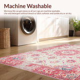 Ultra Soft Area Rug, Non Slip, Stain Resistant, Washable Area Rugs for Living Room, Bedroom, Rustic Antique Geometric Touch(Pink)