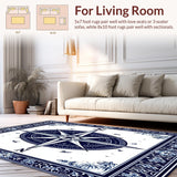 Ultra Soft Area Rug, Non Slip, Stain Resistant, Washable Area Rugs for Living Room, Bedroom, Beachy Compass Rug(Blue)