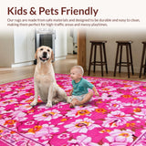 Ultra Soft Area Rug, Non Slip, Stain Resistant, Washable Area Rugs for Living Room, Bedroom, Bright Cheerful Floral Landscape(Pink)