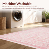 Ultra Soft Area Rug, Non Slip, Stain Resistant, Washable Area Rugs for Living Room, Bedroom, Preppy Bow Motif Rug Scalloped Edge Coquette-Inspired Smooth Accent(Pink)