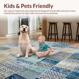 Ultra Soft Area Rug, Non Slip, Stain Resistant, Washable Area Rugs for Living Room, Bedroom, Boho Style Patchwork Multi Colored(Blue)