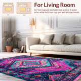 Ultra Soft Area Rug, Non Slip, Stain Resistant, Washable Area Rugs for Living Room, Bedroom, Vibrant Geometric Boho Aesthetic(Pink)