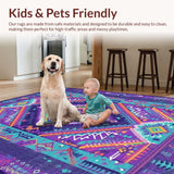 Ultra Soft Area Rug, Non Slip, Stain Resistant, Washable Area Rugs for Living Room, Bedroom, Bright Eclectic Round Tapestry(Purple)