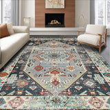 Ultra Soft Area Rug, Non Slip, Stain Resistant, Washable Area Rugs for Living Room, Bedroom, Chic Tribal Medallion Composition(Blue)