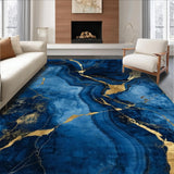 Ultra Soft Area Rug, Non Slip, Stain Resistant, Washable Area Rugs for Living Room, Bedroom, Sophisticated Gold Accented Pattern(Blue)