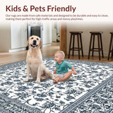 Ultra Soft Area Rug, Non Slip, Stain Resistant, Washable Area Rugs for Living Room, Bedroom, Non Slip Rug Elegant Dark Gray Floral Pattern for Stylish Floors(Blue)