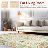 Ultra Soft Area Rug, Non Slip, Stain Resistant, Washable Area Rugs for Living Room, Bedroom, Soft Cream Ethereal Botanical Motif(Ivory)