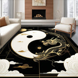 Ultra Soft Area Rug, Non Slip, Stain Resistant, Washable Area Rugs for Living Room, Bedroom, Artful Black and White Dragon Motif(Gold)