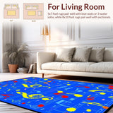 Ultra Soft Area Rug, Non Slip, Stain Resistant, Washable Area Rugs for Living Room, Bedroom, Playful Orchestral Color Fusion(Blue)