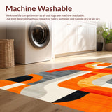 Ultra Soft Area Rug, Non Slip, Stain Resistant, Washable Area Rugs for Living Room, Bedroom, Retro Vibrant Abstract Curves(Orange)
