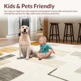 Ultra Soft Area Rug, Non Slip, Stain Resistant, Washable Area Rugs for Living Room, Bedroom, Serenity Plush With Abstract Brushstroke(Ivory)