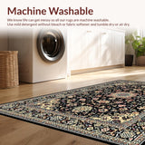 Ultra Soft Area Rug, Non Slip, Stain Resistant, Washable Area Rugs for Living Room, Bedroom, Contemporary Bold Botanical Pattern(Black)