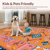 Ultra Soft Area Rug, Non Slip, Stain Resistant, Washable Area Rugs for Living Room, Bedroom, Lively Color-Blocked Geometric Style(Orange)