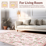 Ultra Soft Area Rug, Non Slip, Stain Resistant, Washable Area Rugs for Living Room, Bedroom, Playful Nature-Inspired Patterns(Pink)