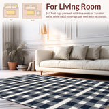 Ultra Soft Area Rug, Non Slip, Stain Resistant, Washable Area Rugs for Living Room, Bedroom, Artful Ogee Pattern in Monochrome(Blue)