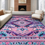 Ultra Soft Area Rug, Non Slip, Stain Resistant, Washable Area Rugs for Living Room, Bedroom, Vibrant Aztec Geometry Aesthetic(Pink)