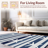Ultra Soft Area Rug, Non Slip, Stain Resistant, Washable Area Rugs for Living Room, Bedroom, Classic Blue Stripe Nautical Essence(Blue)