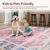 Ultra Soft Area Rug, Non Slip, Stain Resistant, Washable Area Rugs for Living Room, Bedroom, Luxurious Ogee Inspired Elements(Pink)
