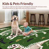 Ultra Soft Area Rug, Non Slip, Stain Resistant, Washable Area Rugs for Living Room, Bedroom, Rustic Vintage Dinosaur Artistry(Green)